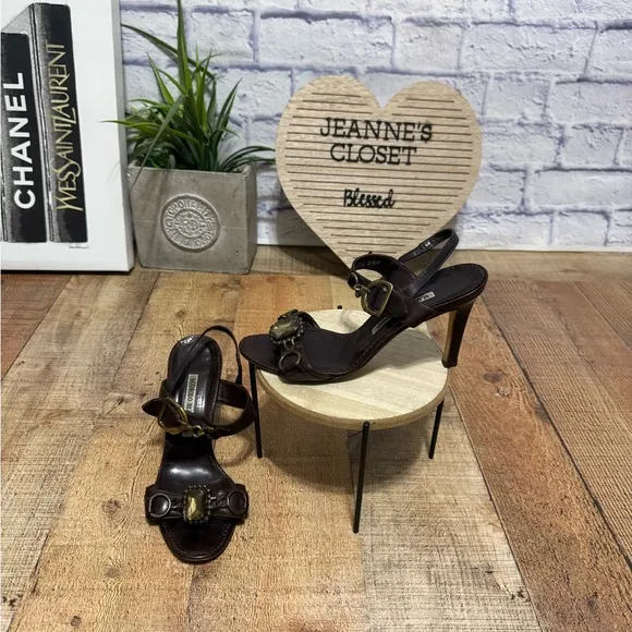 Manolo Blahnik brown leather high heel sandals