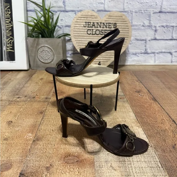 Manolo Blahnik brown leather high heel sandals
