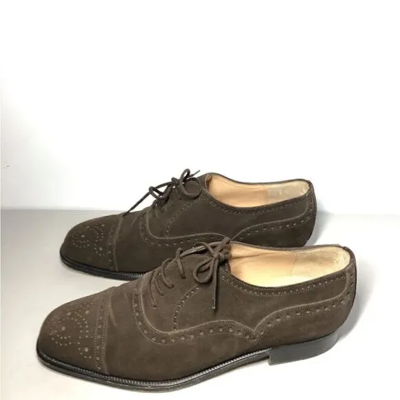 Manolo Blahnik Brown Suede Leather Cap Toe Oxfords Lace Up Dress Shoes Men Sz 7M