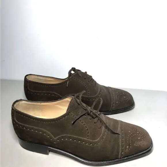 Manolo Blahnik Brown Suede Leather Cap Toe Oxfords Lace Up Dress Shoes Men Sz 7M