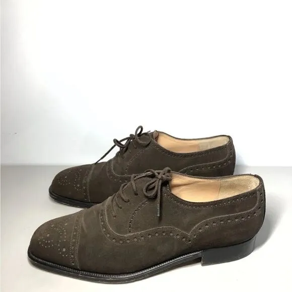 Manolo Blahnik Brown Suede Leather Cap Toe Oxfords Lace Up Dress Shoes Men Sz 7M