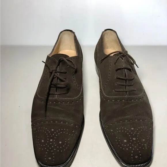 Manolo Blahnik Brown Suede Leather Cap Toe Oxfords Lace Up Dress Shoes Men Sz 7M