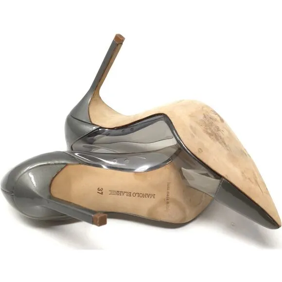 Manolo Blahnik Pacha Women's Size 37/7 Gray Patent Leather Clear PVC Pump Shoes