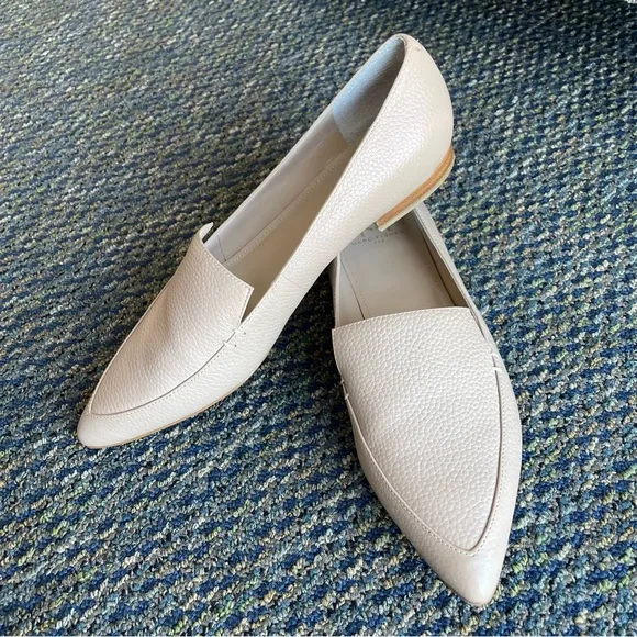 MARC FISHER Beige Leather Loafers with Wooden Heel
