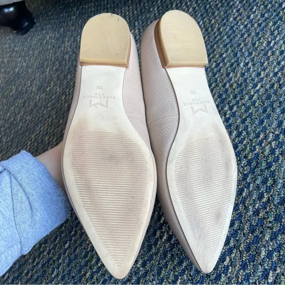 MARC FISHER Beige Leather Loafers with Wooden Heel