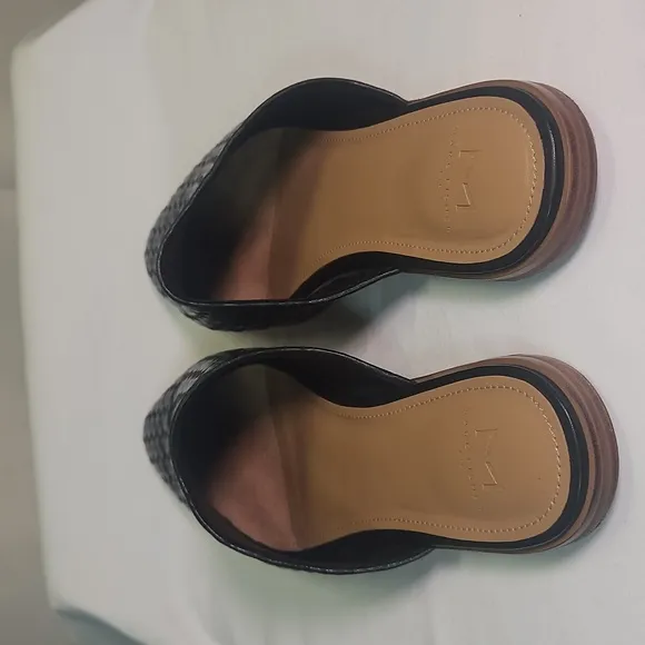 Marc Fisher Black Woven Leather Mules