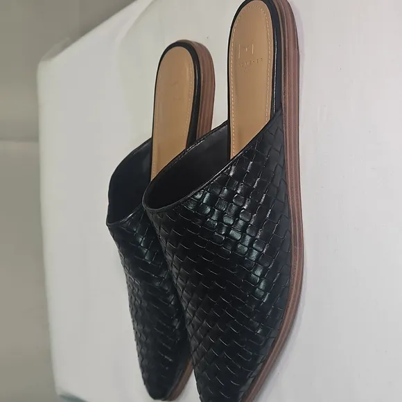Marc Fisher Black Woven Leather Mules