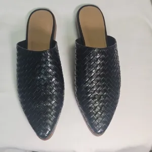 Marc Fisher Black Woven Leather Mules