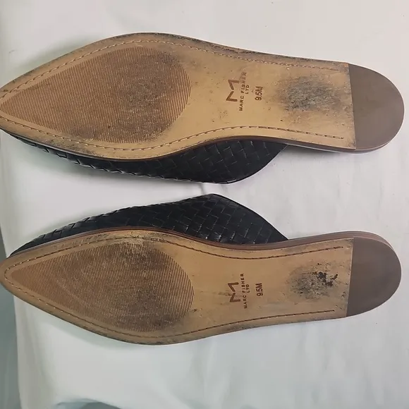 Marc Fisher Black Woven Leather Mules
