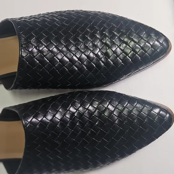 Marc Fisher Black Woven Leather Mules