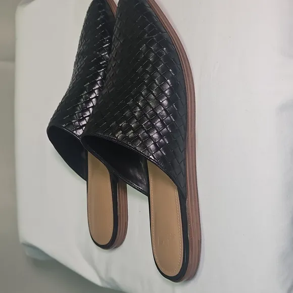 Marc Fisher Black Woven Leather Mules