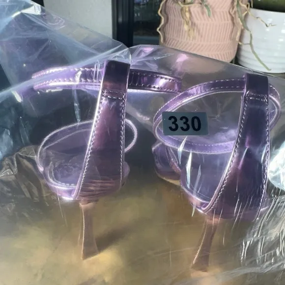 Marc Fisher Women Heeled Sandal Dalida Strappy Square Toe Metallic Purple 7