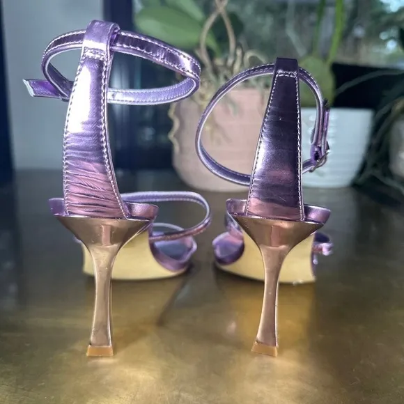 Marc Fisher Women Heeled Sandal Dalida Strappy Square Toe Metallic Purple 7