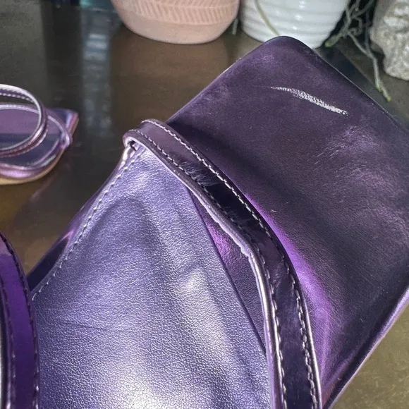 Marc Fisher Women Heeled Sandal Dalida Strappy Square Toe Metallic Purple 7
