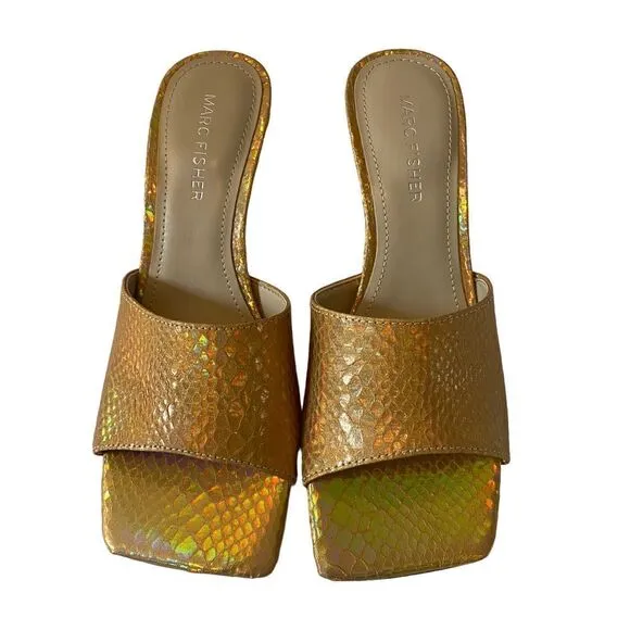 Marc Fisher Square Toe Metallic Gold Slide Heel Sz 6.5
