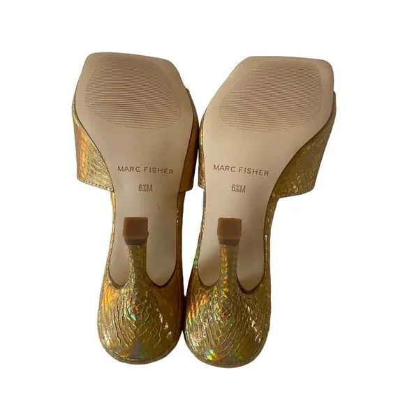 Marc Fisher Square Toe Metallic Gold Slide Heel Sz 6.5
