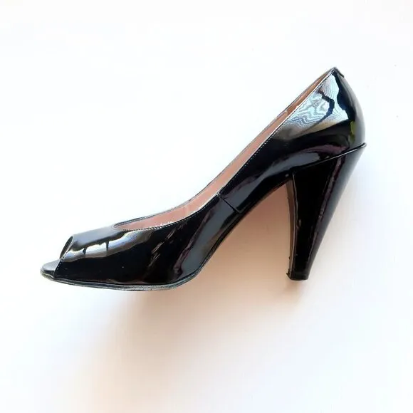 Marc Jacobs Black Patent Leather Peep Toe Heels / Pumps / Formal Dressy Shoes