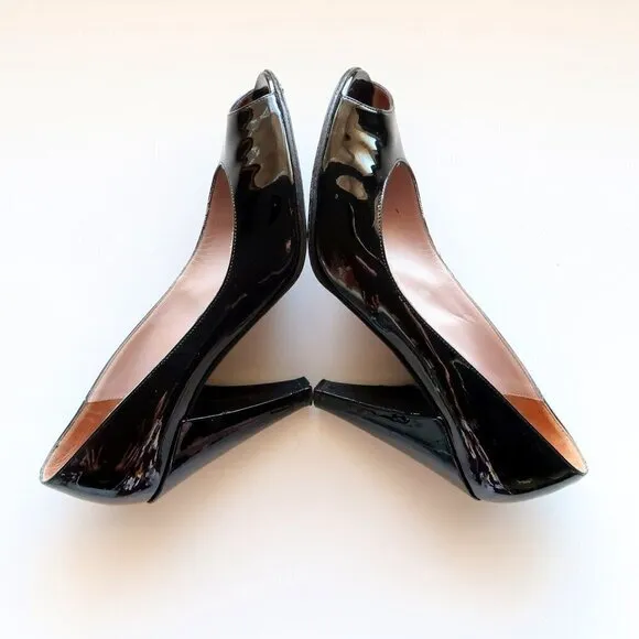 Marc Jacobs Black Patent Leather Peep Toe Heels / Pumps / Formal Dressy Shoes