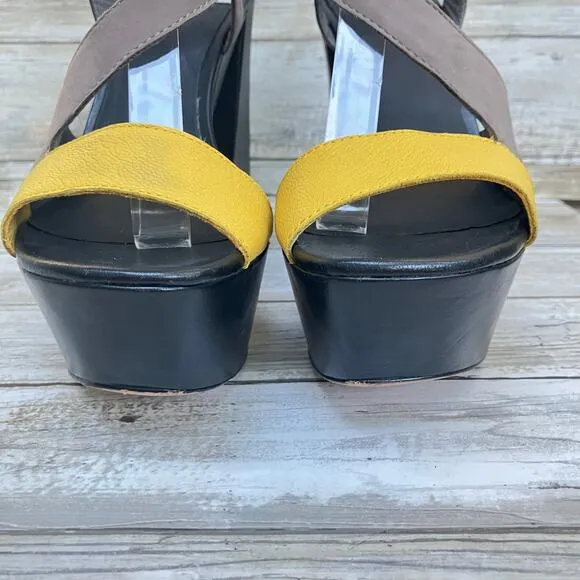 Marciano Shoes Sz 7.5 Yellow Black Platform Wedge Padded Chunky High Heel