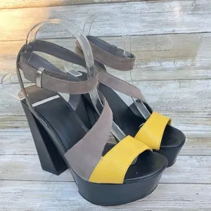 Marciano Shoes Sz 7.5 Yellow Black Platform Wedge Padded Chunky High Heel