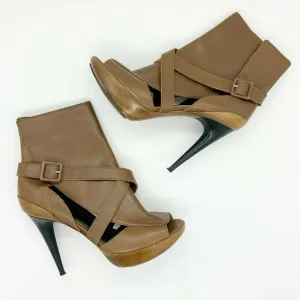 Marni Peep Toe Bootie Stiletto Heel Wrap Buckle