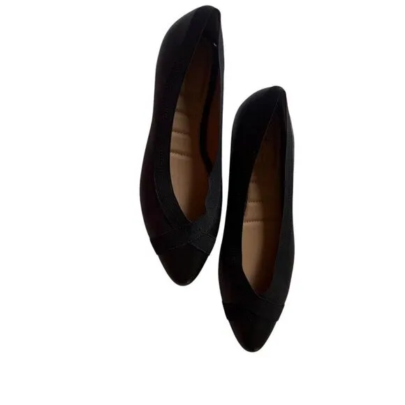 Me Too Reign Women's Black Leather Flats Size 8 Cushioned Insole