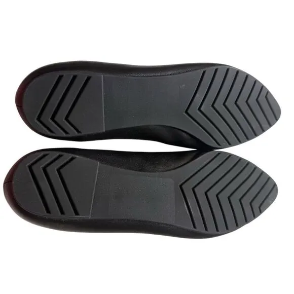Me Too Reign Women's Black Leather Flats Size 8 Cushioned Insole