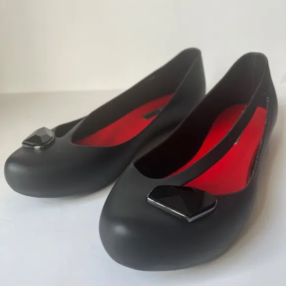 Melissa Night Galactic Crystalized Swarowski Element Rubber Black Flats Shoes