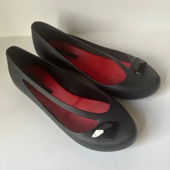 Melissa Night Galactic Crystalized Swarowski Element Rubber Black Flats Shoes