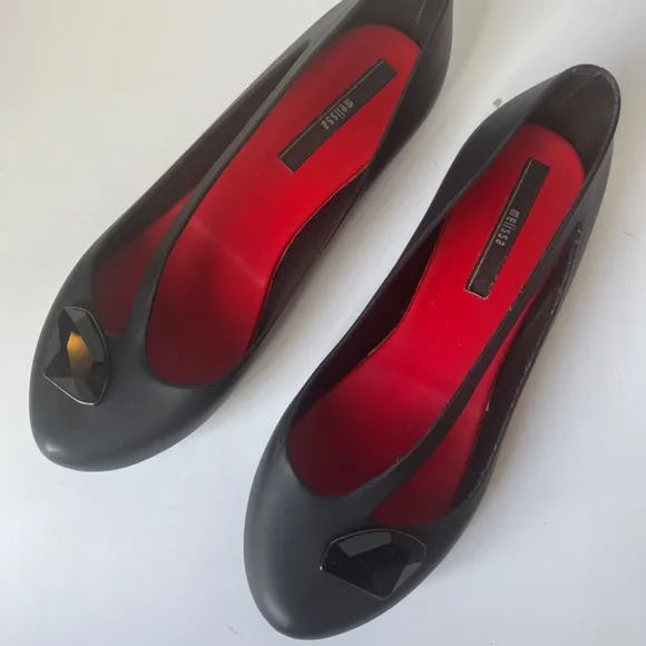 Melissa Night Galactic Crystalized Swarowski Element Rubber Black Flats Shoes