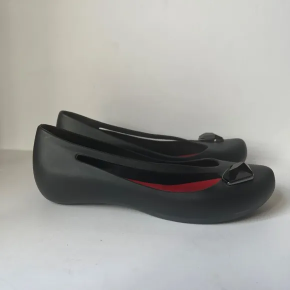 Melissa Night Galactic Crystalized Swarowski Element Rubber Black Flats Shoes