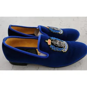 Mens Blue Velvet Loafer Shoes sz 10