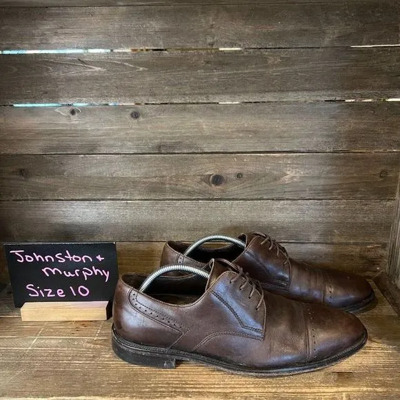 Mens Johnston &amp; Murphy Brown Leather Cap Toe Brogue Dress Shoes Size‎ 10 M GUC