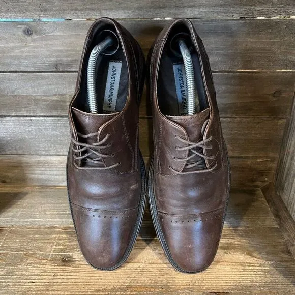Mens Johnston &amp; Murphy Brown Leather Cap Toe Brogue Dress Shoes Size‎ 10 M GUC