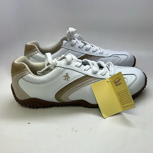 Men’s Original Penguin by Munsingwear Lace Up Shoes Size 11.5 White/Tan NIB