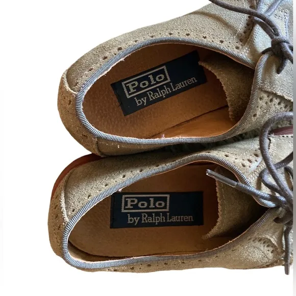 Men’s Polo By Ralph Lauren Mossy Green Wing Tipped Leather Dress Shoes. Size 8.