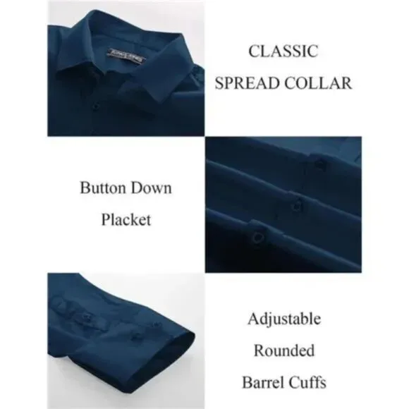 Men's Shiny Satin Shirts Long Sleeve Navy Blue Dress Shirt