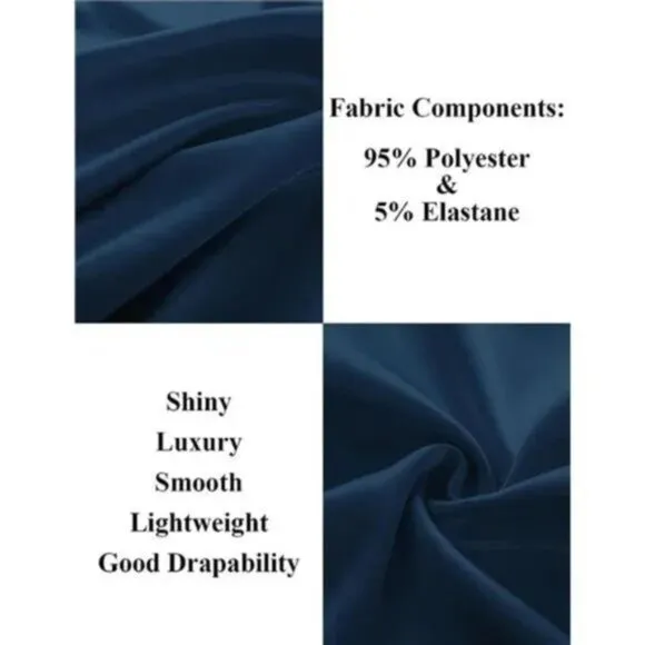 Men's Shiny Satin Shirts Long Sleeve Navy Blue Dress Shirt