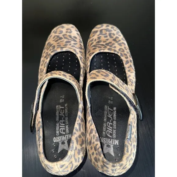 MEPHISTO Kimona Mary Jane Wedge Pumps Shoes leopard Print Suede Size 8.5  8 1/2