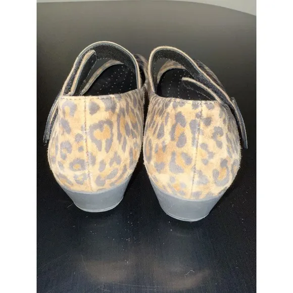 MEPHISTO Kimona Mary Jane Wedge Pumps Shoes leopard Print Suede Size 8.5  8 1/2