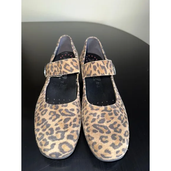 MEPHISTO Kimona Mary Jane Wedge Pumps Shoes leopard Print Suede Size 8.5  8 1/2