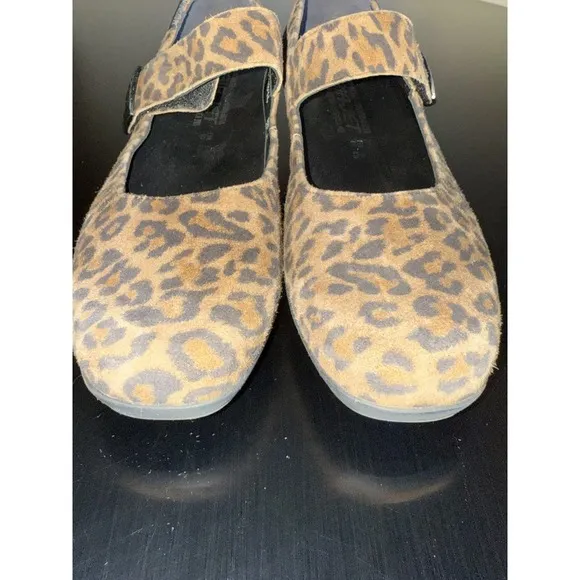 MEPHISTO Kimona Mary Jane Wedge Pumps Shoes leopard Print Suede Size 8.5  8 1/2