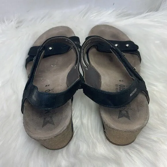 Mephisto Minos Black Rhinestone Trim Strappy Wedge Sandals Sz 39/US 9