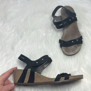 Mephisto Minos Black Rhinestone Trim Strappy Wedge Sandals Sz 39/US 9
