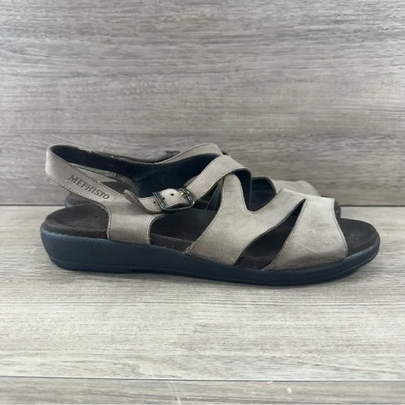 Mephisto Slingback Sandals Tan Leather Strappy Shock Absorber Size 10.5 EUR 41