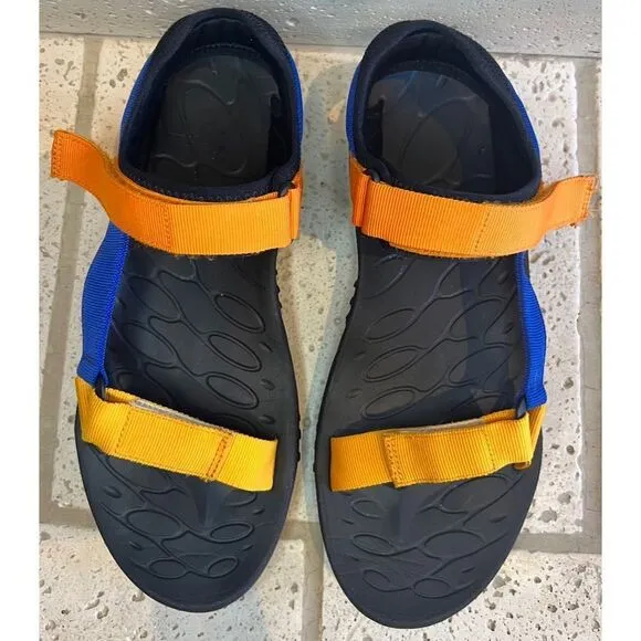 Merrell Men’s Kahuna Blue Orange Strappy Sandals Hook Loop Vibram Men Sz 11