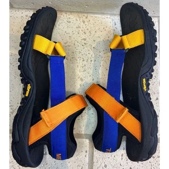 Merrell Men’s Kahuna Blue Orange Strappy Sandals Hook Loop Vibram Men Sz 11