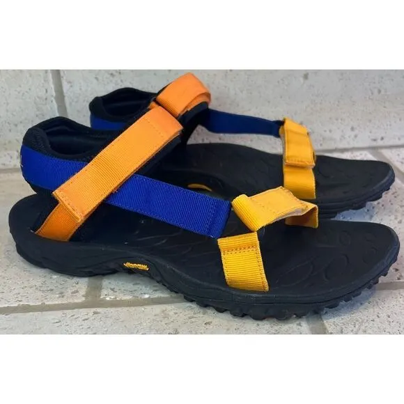 Merrell Men’s Kahuna Blue Orange Strappy Sandals Hook Loop Vibram Men Sz 11