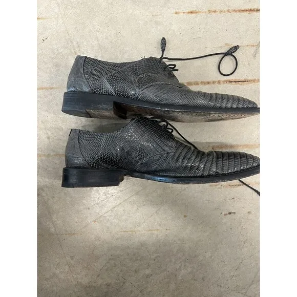 Mezlan Platinum Calvello Genuine Lizard Derby Dress Shoes Size 8M Gray