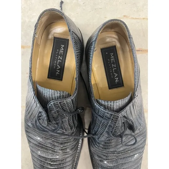 Mezlan Platinum Calvello Genuine Lizard Derby Dress Shoes Size 8M Gray
